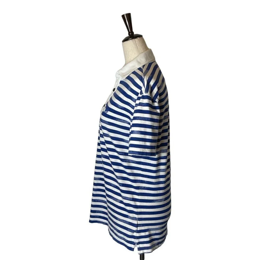 Banana Republic Polo Shirt Women Small Blue‎ White Striped Cotton Blend Preppy
